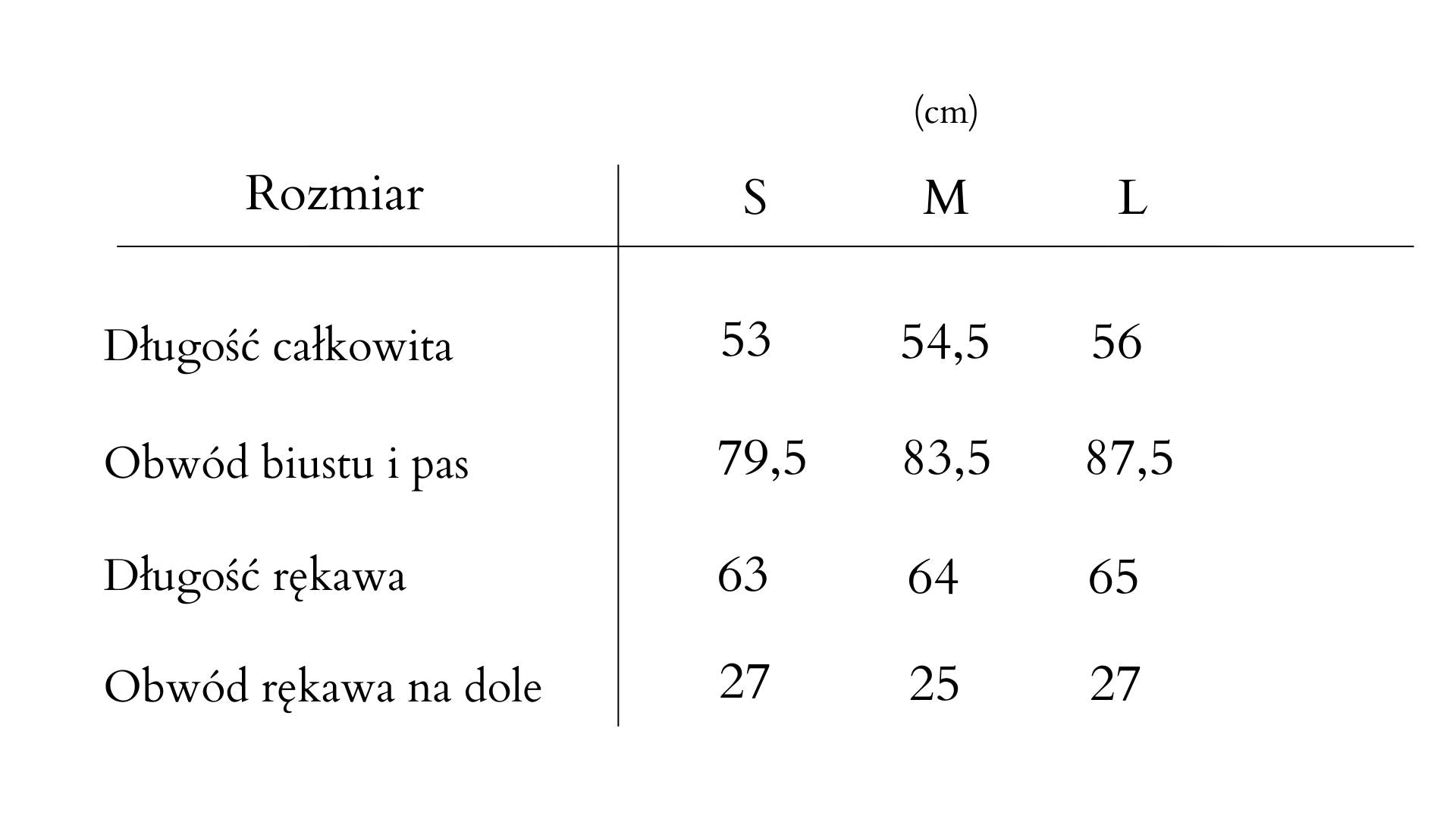 tabela rozmiarow