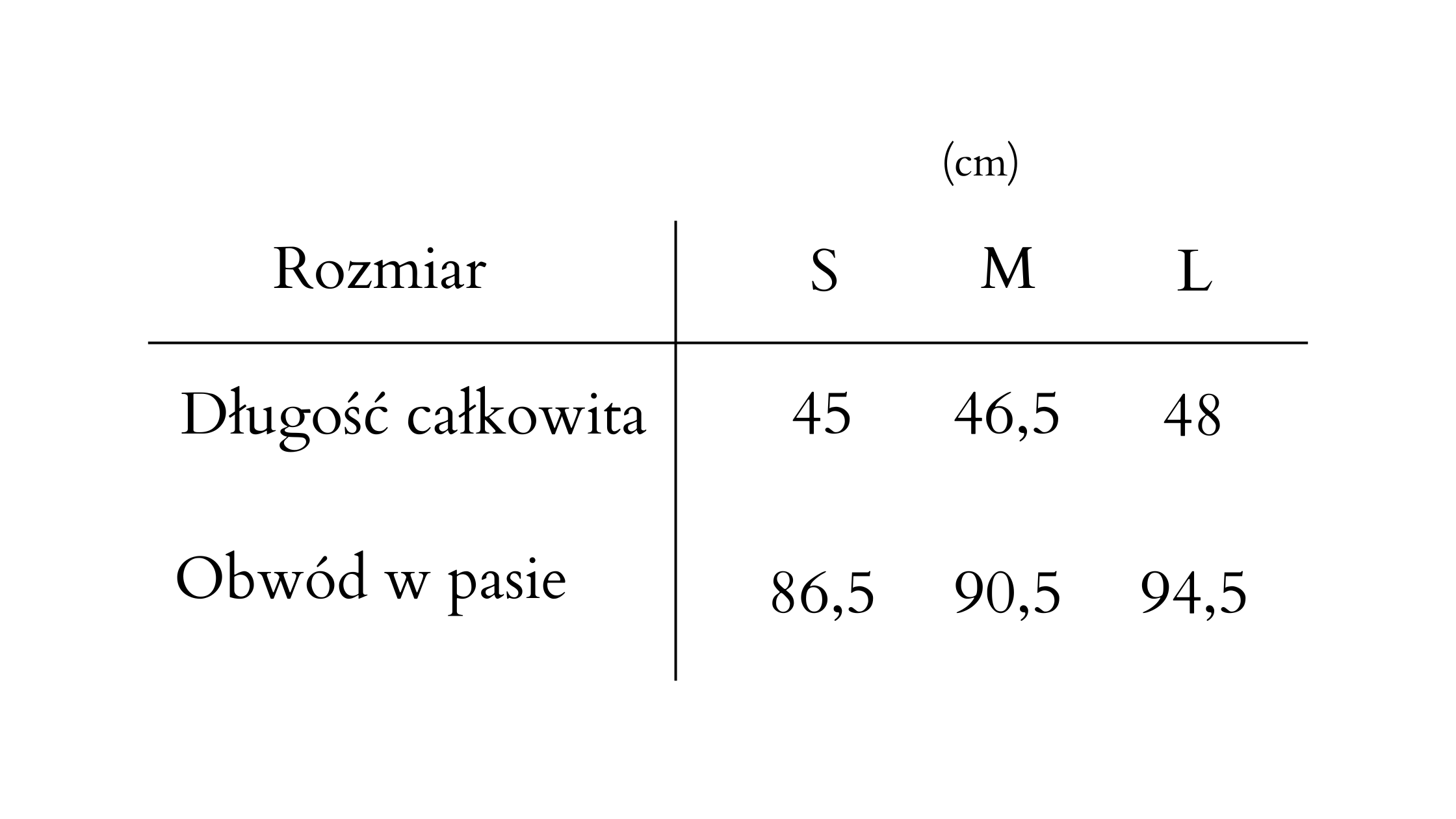 tabela rozmiarow